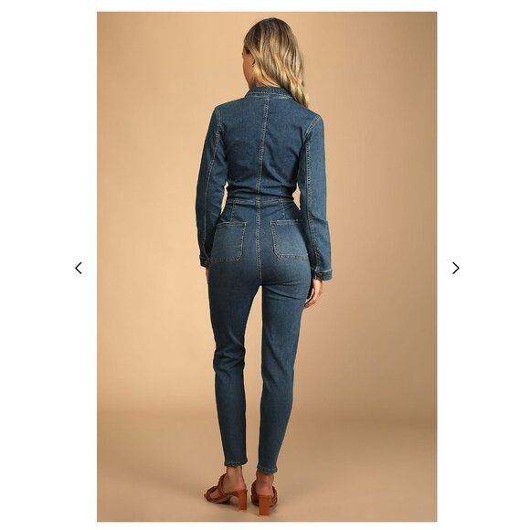 Free People Lennox Black Wash Denim Skinny Utility Jumpsuit, L NWT $148 - Picture 5 of 8